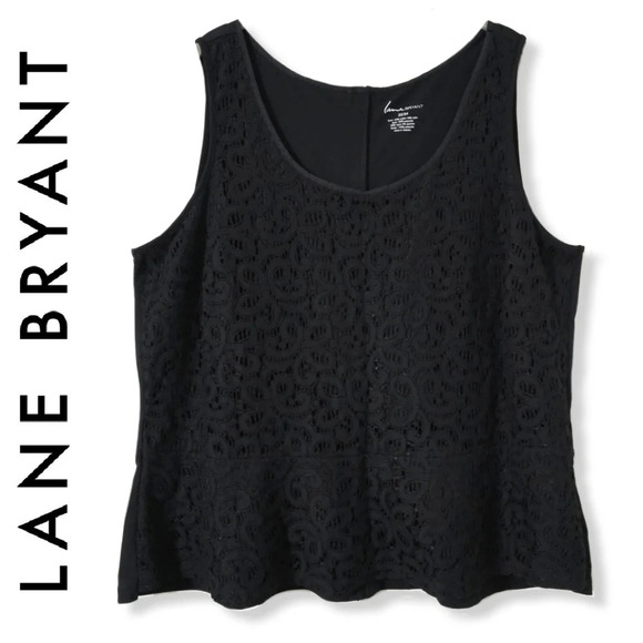 Lane Bryant Tops - ✨️4/$20. Sleevesless Peplum Top, Front Lace, Solid Back, Black Top, 3X